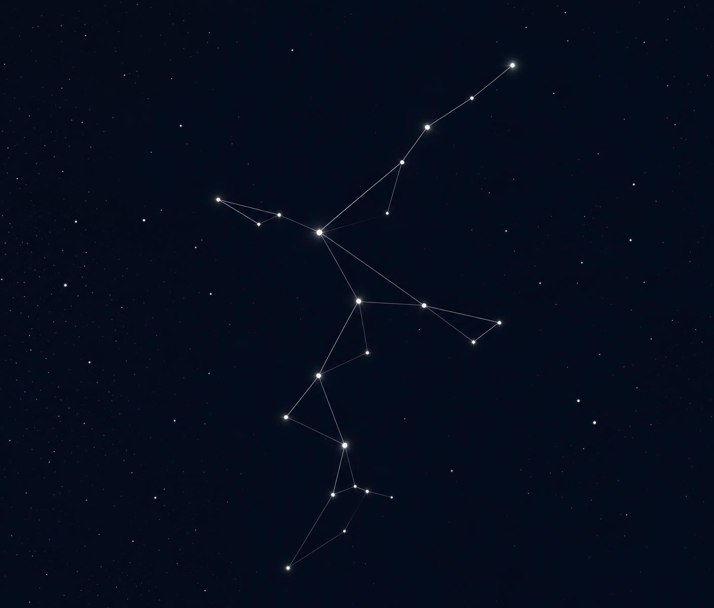 Constelação de satélites conectando pontos no céu noturno